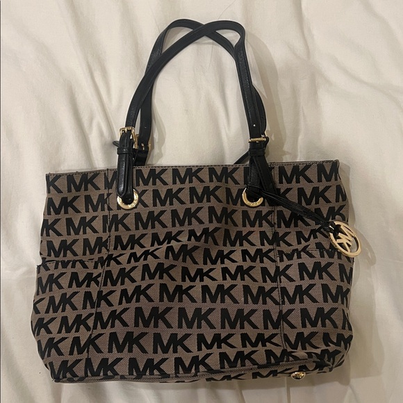 Michael Kors Monogram Black and Tan Tote - Picture 3 of 5